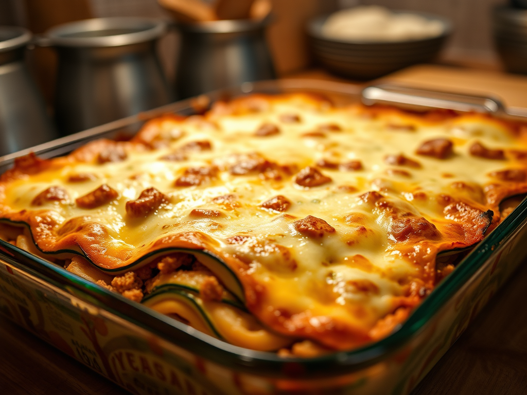 Low Carb Lasagne mit Zucchini-Scheiben statt Nudelblättern. Gesunde Low Carb Alternative zu normaler Lasagne.
