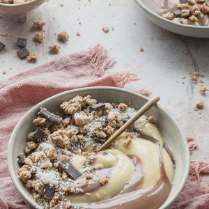 pudding with chocolate and nuts