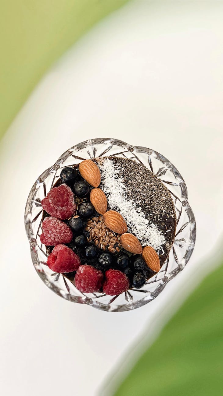 healthy smoothie bowl with berries and nuts