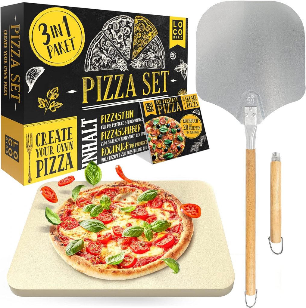 Pizzastein-Set mit Schaufel und Kochbuch 3 in 1 